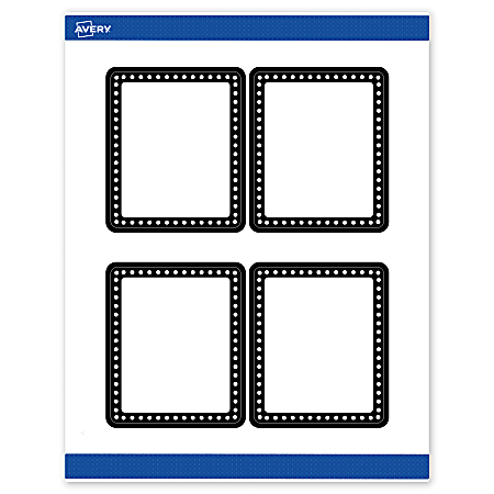 Avery® Print-To-The-Edge Labels & Sure Feed®, S00-DKN-PRWMP10, 4" x 3-1/3", Matte White, Preprinted Black & White Polka Dots Design, Pack Of 40