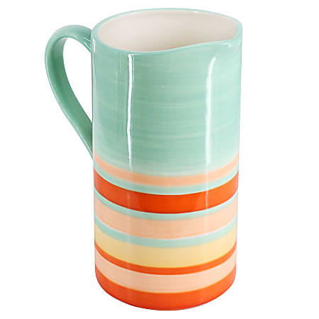Wanda June Home by Miranda Lambert Vintage Stripe Stoneware Pitcher, 60 Oz, Blue/Peach