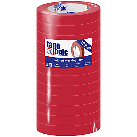 Tape Logic® Color Masking Tape, 3" Core, 0.75" x 180', Red, Case Of 12