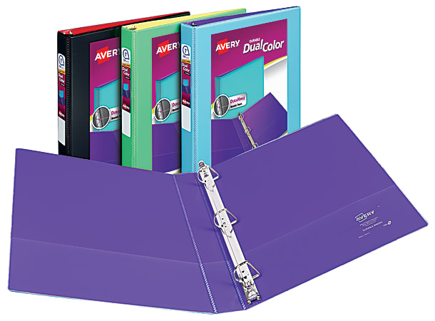 Avery® Durable View Dual-Color 3-Ring Binder, 1" Slant Rings, Assorted Colors