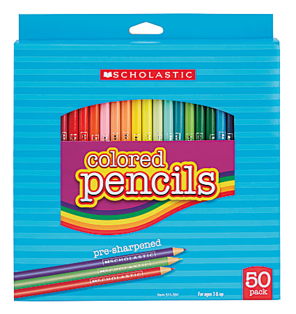 Scholastic Color Pencils, 3.3 mm, Assorted Colors, Pack Of 50