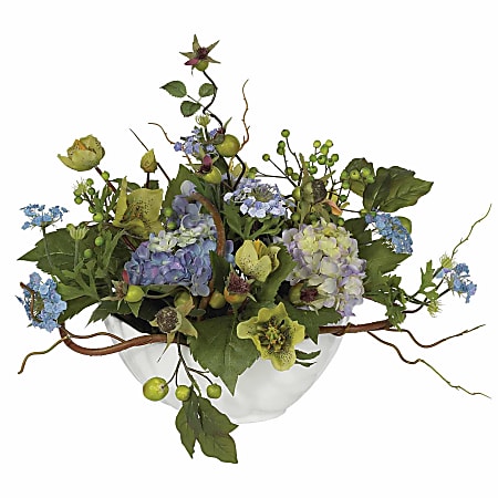 Nearly Natural Hydrangea 14”H Artificial Floral Centerpiece With Planter, 14”H x 20”W x 13”D, Blue