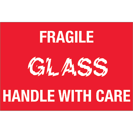 Tape Logic® Preprinted Labels, DL1066, Fragile — Glass — Handle With Care, Rectangle, 2" x 3", Red/White, Roll Of 500
