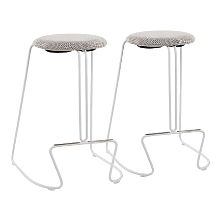 LumiSource Finn Counter Stools, Gray Seat/White Frame, Set Of 2 Stools