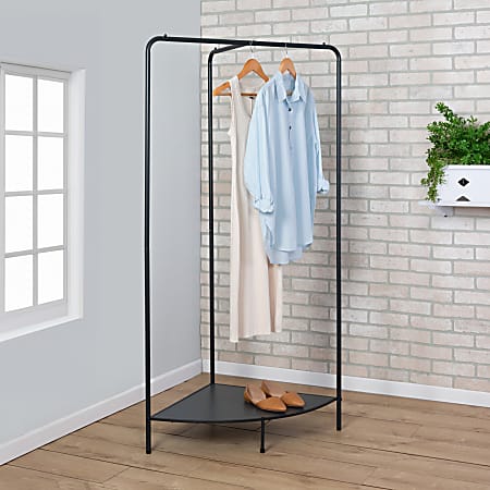 Honey Can Do Freestanding Corner Clothing Garment Rack With Shoe Storage 64 H x 24 12 W x 24 D BlackDark Gray Office Depot