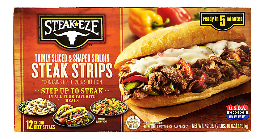 Steak-EZE Thin Sliced Sirloin Beef Steaks, 42 Oz, Pack Of 12 Steaks