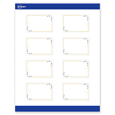 Avery® Print-To-The-Edge Tags With Sure Feed®, S00-DNB-PRMWT10, 2" x 3", Matte White, Preprinted Green Floral with Gold Dots Design, Pack Of 80