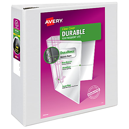 Avery® Durable View 3 Ring Binder, 4" EZD® Rings, White, 1 Binder