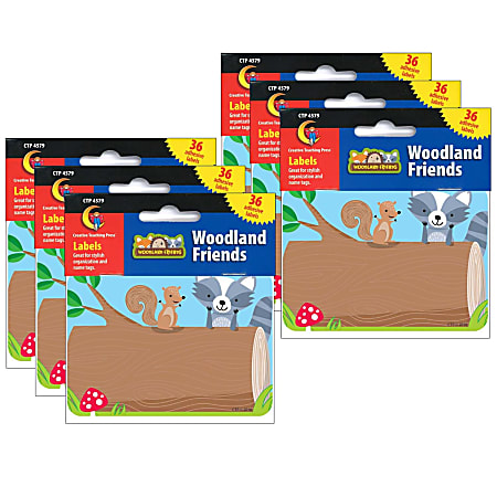 Creative Teaching Press Name Tag Labels, 2-1/2" x 3-1/2", Woodland Friends, 36 Labels Per Pack, Set Of 6 Packs