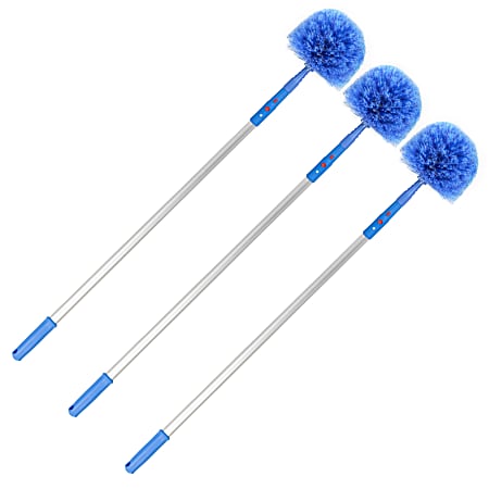Gritt Commercial Cobweb Duster Brush With Telescopic Pole, 6-11/16" Brush/6' Pole, Blue, Pack Of 3