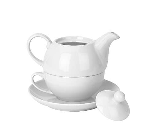 Mind Reader Individual Tea Set, 4-5/8”H x 6-7/16”W x 4-3/8”D, White