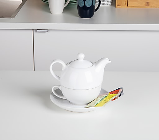 Mind Reader Individual Tea Set, 4-5/8”H x 6-7/16”W x 4-3/8”D, White