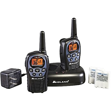 Midland LXT560VP3 2 x Two-way Radio - 36 Radio Channels - 36 GMRS/FRS - Upto 137280 ft - 121 Total Privacy Codes - CTCSS/DCS - Auto Squelch, Hands-free, Keypad Lock, Silent Operation - Water Resistant - Black
