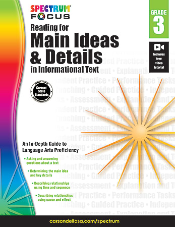 Spectrum® Reading For Main Ideas And Details In Informational Text Workbook, Grade 3