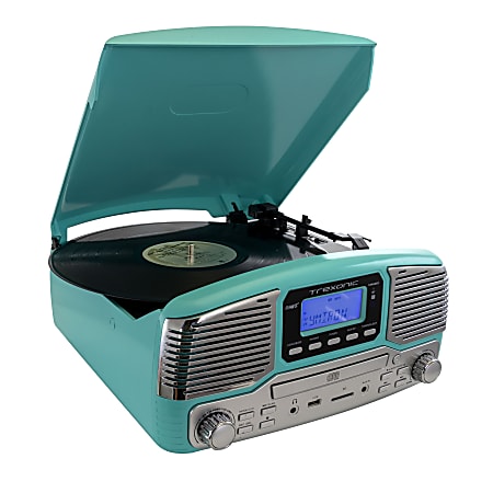 Trexonic Retro Wireless Bluetooth® Record/CD Turntable, Turquoise