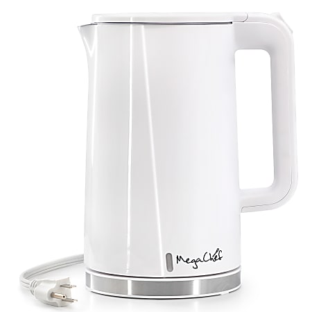 MegaChef 1.7 Quart Double Wall Stainless Steel Electric Tea Kettle in White