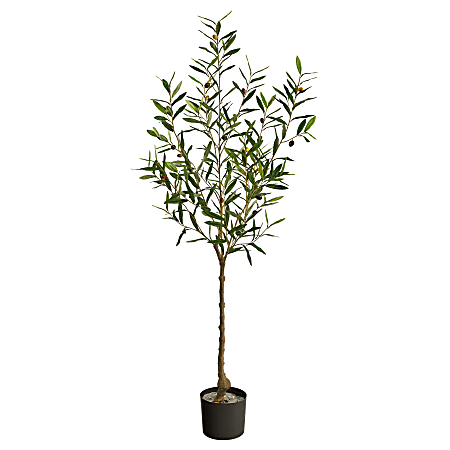 Nearly Natural Olive Tree 60 H Artificial Plant With Planter 60 H x 19 W x  14 D GreenBlack - Office Depot