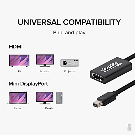 Plugable Active Mini DisplayPort Thunderbolt 2 to HDMI 2.0 Adapter Supports  Mac Windows Linux and Displays up to 4k UHD 3840x216060Hz - Office Depot