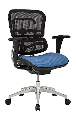 WorkPro® 12000 Series Ergonomic Mesh/Premium Fabric Mid-Back Chair, Black/Sky, BIFMA Compliant
