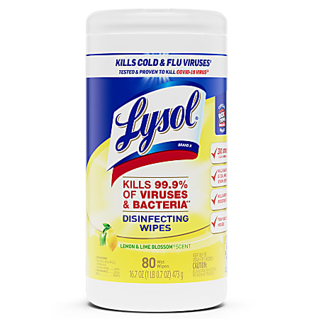 Lysol® Disinfecting Wipes, Lemon And Lime Blossom Scent, Tub Of 80 Sheets