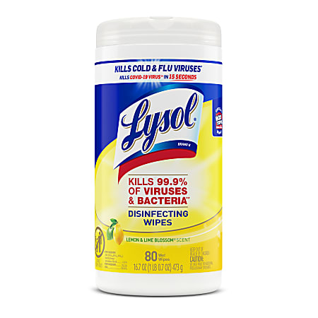 Lysol® Disinfecting Wipes, Lemon And Lime Blossom Scent, Tub Of 80 Sheets