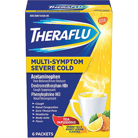 Theraflu Multi-Symptom Severe Cold & Cough Medicine For Cold And Flu, Honey Lemon, Box Of 6 Packets