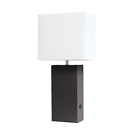 Lalia Home Lexington Table Lamp With USB Charging Port, 21"H, White/Espresso Brown
