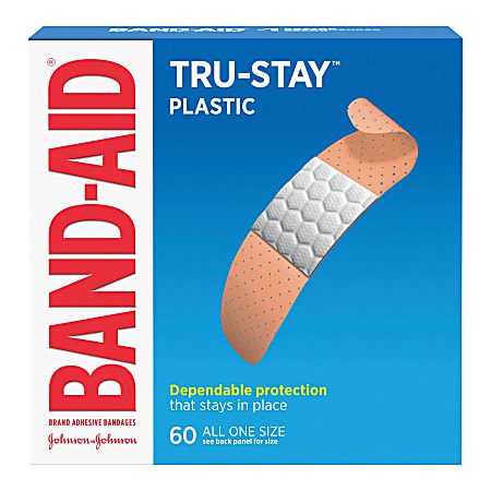 BAND-AID® Brand TRU-STAY™ Plastic Strips Adhesive Bandages, All One Size, Box of 60