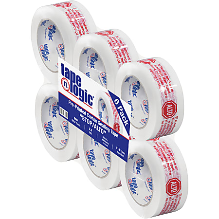 Tape Logic® Preprinted Stop/Alto Carton Sealing Tape, 3" Core, 2" x 110 Yd., Red/White, Case Of 6