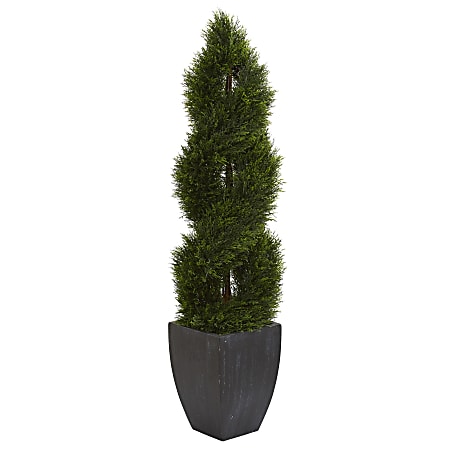 Nearly Natural Double Pond Cypress Spiral Topiary 60”H Artificial UV Resistant Indoor/Outdoor Tree With Planter, 60”H x 18”W x 11”D, Green