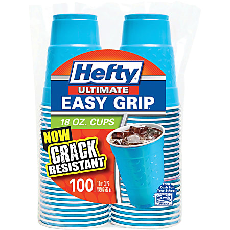 Hefty Ultimate Easy Grip 18 oz Cups - 18 fl oz - 100 / Pack - Blue - Beverage, Cold Drink