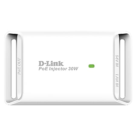 D-Link 1-Port Gigabit 802.3at PoE Injector - 54 V DC, 600 mA Output - 1x 10/100/1000Base-T Input Port(s) - 1x 10/100/1000Base-T Output Port(s) - 30 W