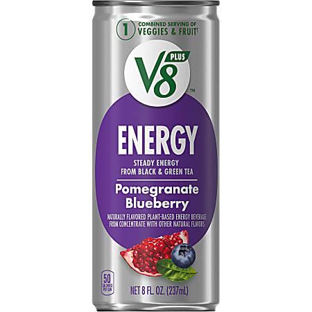 Campbell's V8 +ENERGY Pomegranate Blueberry Energy Drinks, 8 Oz, Case Of 24 Drinks