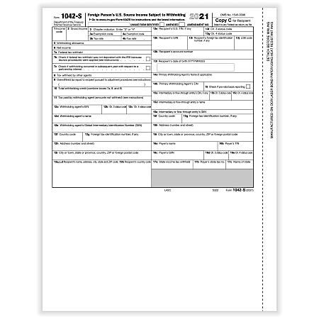 ComplyRight™ 1042-S Tax Forms, Copy C, 8-1/2" x 11", Pack Of 100 Forms