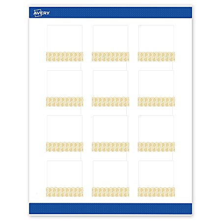 Avery® Printable Labels With Sure Feed® Technology, S00-EWR, Square, 2" x 2", Matte White With Preprinted Gold Lace Trim Pattern, Pack Of 120