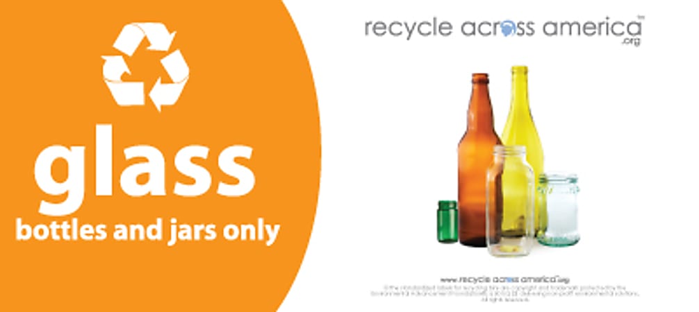 Recycle Across America Glass Standardized Recycling Label, GLASS-0409, 4" x 9", Orange