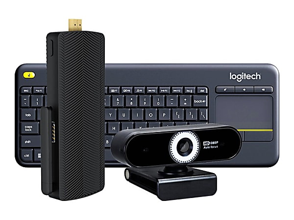 Azulle Access4 Pro - Stick Celeron J4125 / up to 2.7 GHz - RAM 4 GB - flash - eMMC 64 GB - UHD Graphics 600 - Gigabit Ethernet - Win 11 Pro - monitor: none - with Logitech Keyboard and Camera