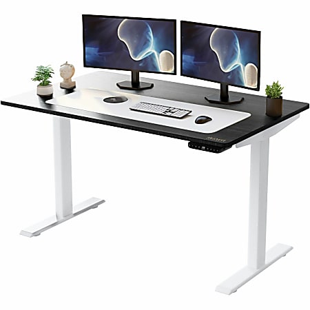 Rise Up Electric Standing Desk 48x30" Black Bamboo Desktop Dual Motors Adjustable Height White Frame (26-51.6") with memory - Upgrade to a truly ergonomic, motorized sit stand up office desk featuring premium motors - one touch adjusting - memory
