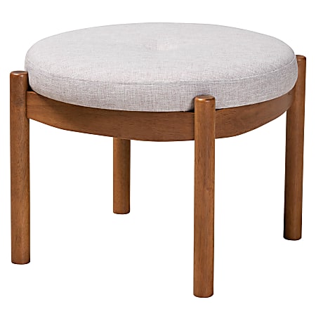 Baxton Studio Iliana Japandi Ottoman Footstool, 15-7/16”H x 19-1/2”W x 19-1/2”D, Grayish Beige/Walnut Brown