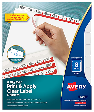 Avery®Index Maker® Big Tab Clear Label Dividers, 8-Tab Set