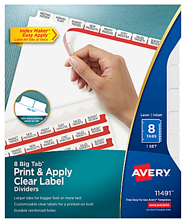 Avery®Index Maker® Big Tab Clear Label Dividers, 8-Tab