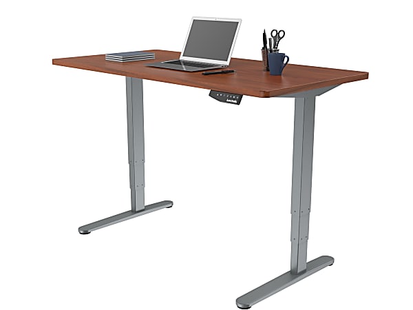 Loctek Electric Height-Adjustable Stand-Up Desk, Gray/Mahogany