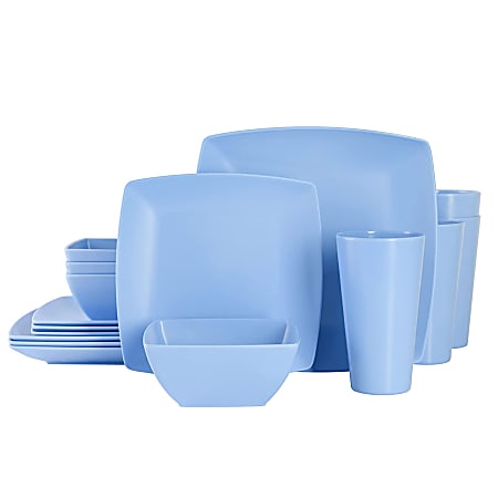 Gibson Home Grayson 16-Piece Melamine Square Dinnerware Set, Blue