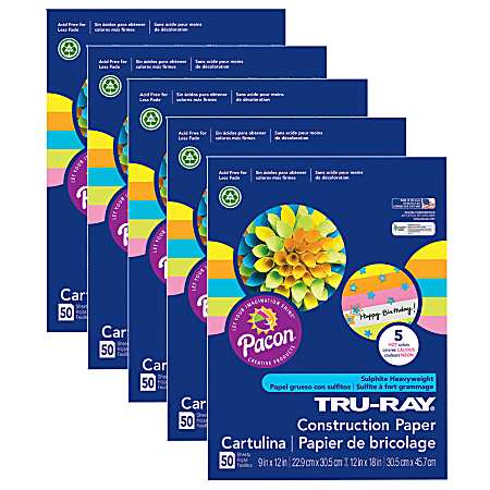 Pacon Tru Ray Construction Paper 9 x 12 Assorted Hot Colors 50