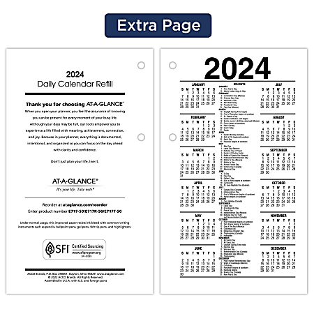 AT-A-GLANCE 2024 Daily Desk Calendar Refill, 3-1/2 x 6, Standard,  Loose-Leaf, Recycled (E717R5024)