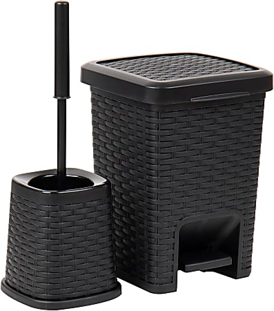 Mind Reader Basket Collection Square Wastepaper Pedal Basket And Toilet Brush Set, Black