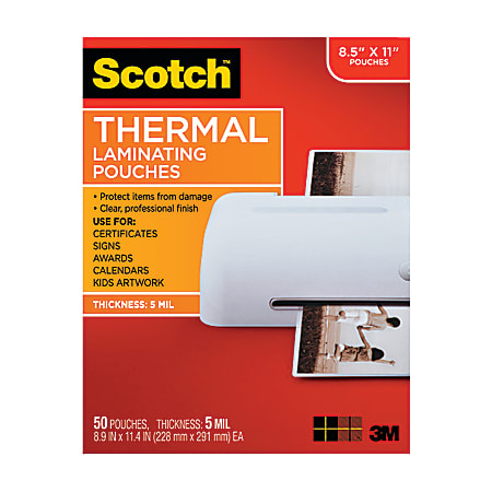 Scotch Thermal Laminating Pouches 8 1516 x 11 716 Clear Pack Of 50