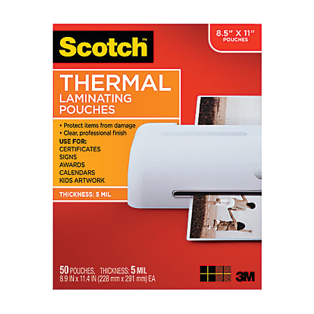 Scotch® Thermal Laminating Pouches, 8 15/16" x 11 7/16", Clear, Pack Of 50 Sheets, TP5854-50