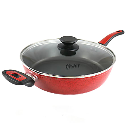 Oster Claybon Aluminum Nonstick Sauté Pan With Lid, 3.8 Qt, Speckled Red