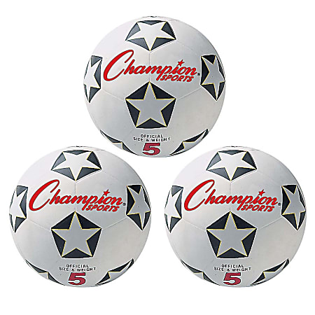Champion Sports Rubber Soccer Balls, Size 5, White/Black, Pack Of 3 Balls